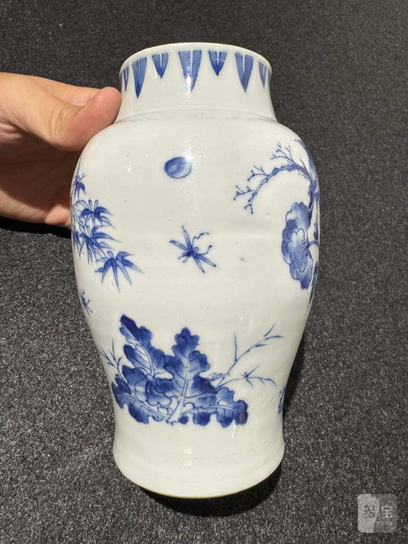 明崇祯 青花花鸟纹莲子罐 - 图5
